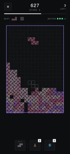 A run with pink drawn blocks on a 14-wide board.